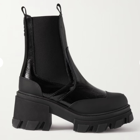 Ganni Shoes - GANNI Patent-leather platform Chelsea boots